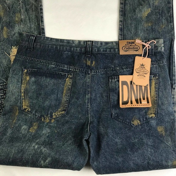 NWT - DNM Basket Weave Men's Slim Fit Distressed Mid Rise Blue Jeans - Size 36 - Picture 4 of 12